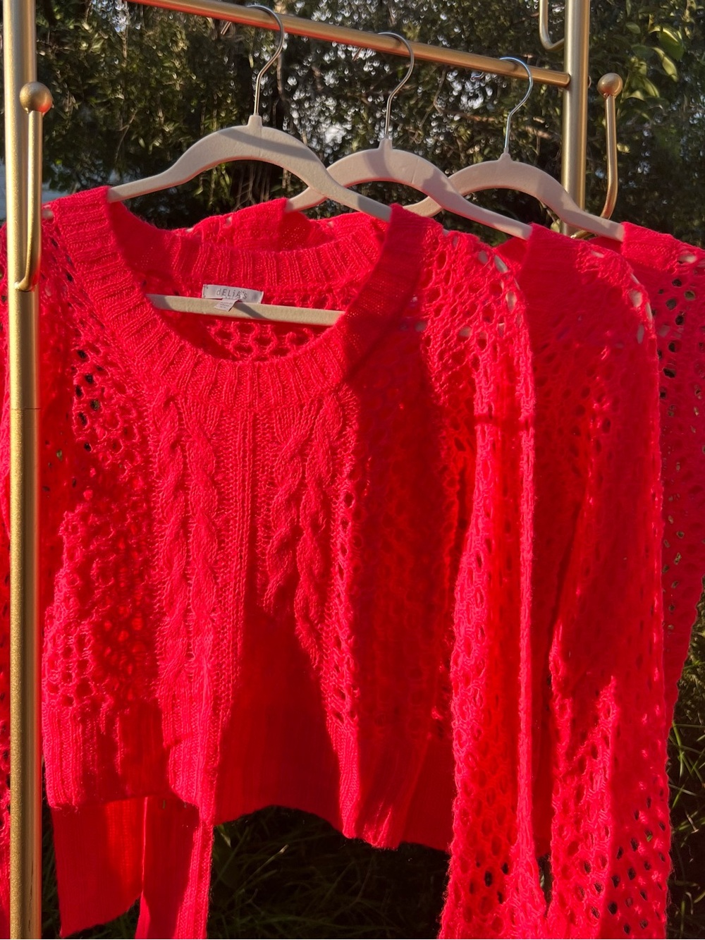 Vintage Delia’s Circa 2010’s Neon Coral Cable Feather Light Knit Women's Sweater